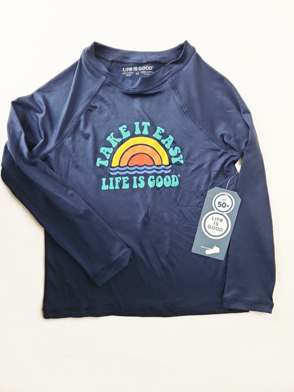 Kids Life Is Good long sleeve sunshirt rashguard navy M unisex boys girls NWT